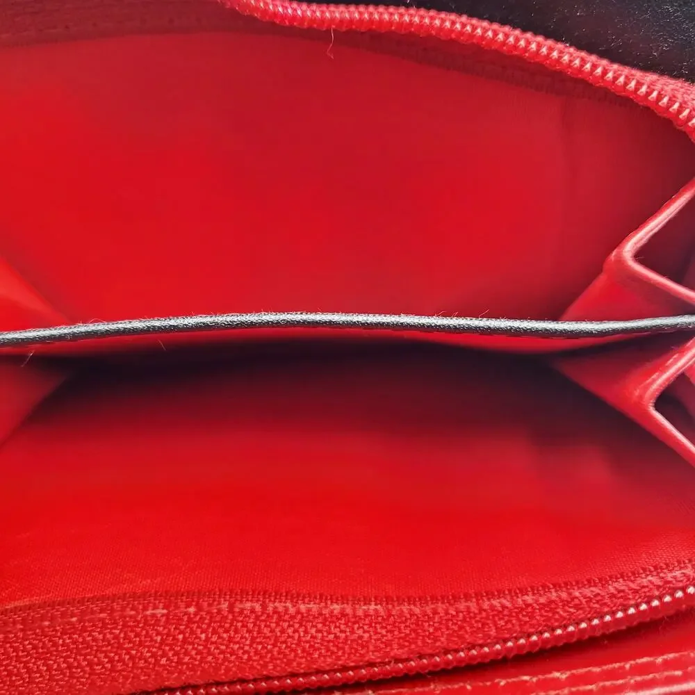Red Gray & Black Colorblock Genuine Leather RFID Protection Tri-Fold Wallet